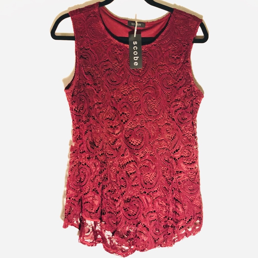scobe Lace Burgundy sleeveless top size large